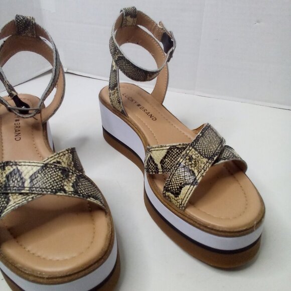 Lucky Brand Wedge Sandals Women 8 Tarhi Snake Skin Animal Print Ankle Strap - Picture 6 of 16